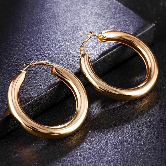 Trendy Classic Gold Plated 2” Big Hoop Earrings - Picture 2 of 16